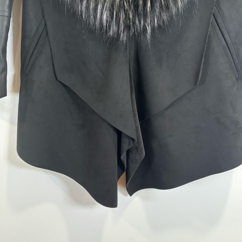 BNWOT Joseph Ribkoff Black Faux Fur Collar Waterfall Coat Jacket Size S/P - Picture 5 of 14